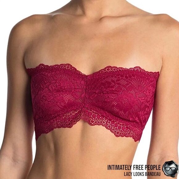 INTIMATELY FREE PEOPLE LACEY LOOKS BANDEAU IN BURGUNDY SIZE SMALL STRAPLESS BRA - Picture 5 of 9